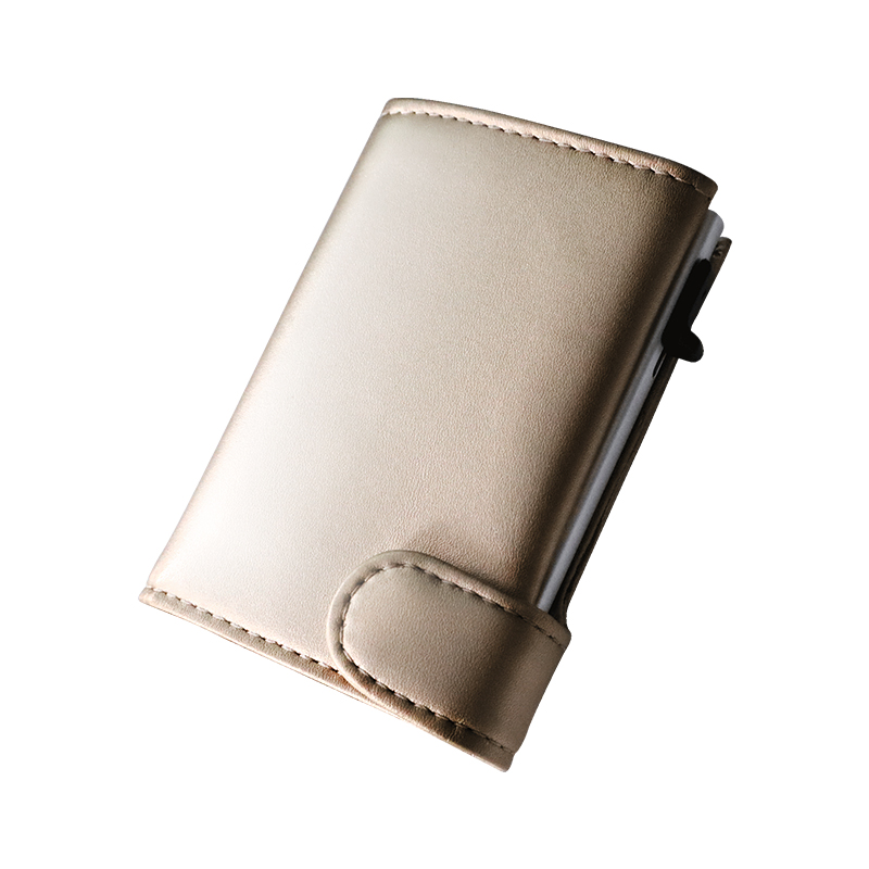 Wholesale Inside Pocket Leather RFID Blocking Button Pop Up Slim Aluminum Case Business Bank ID Credit Card Holder